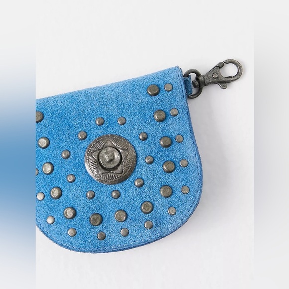 Free People Studded Clip On Wallet Blue Suede New - Picture 3 of 16